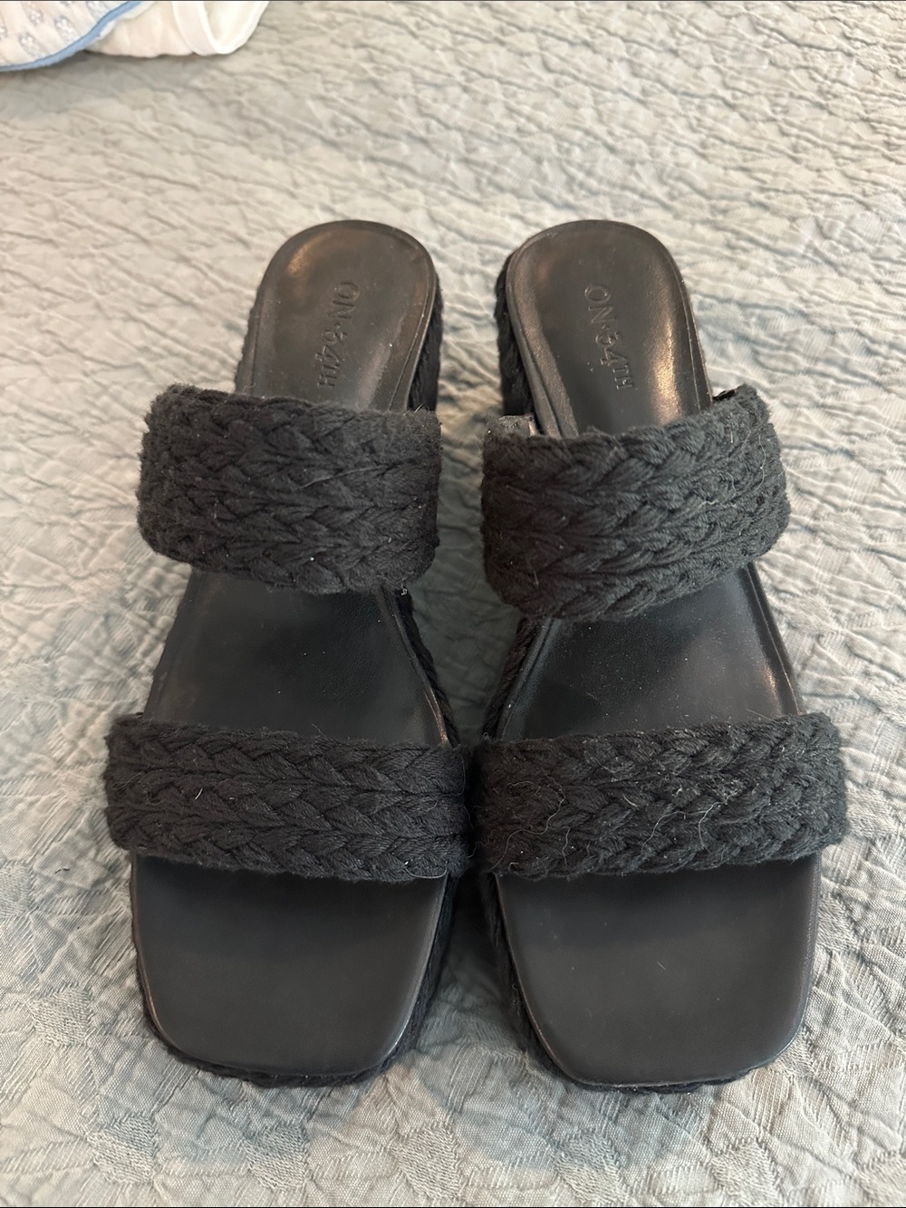 Woven Dual-Strap Black Slide Mules - Women